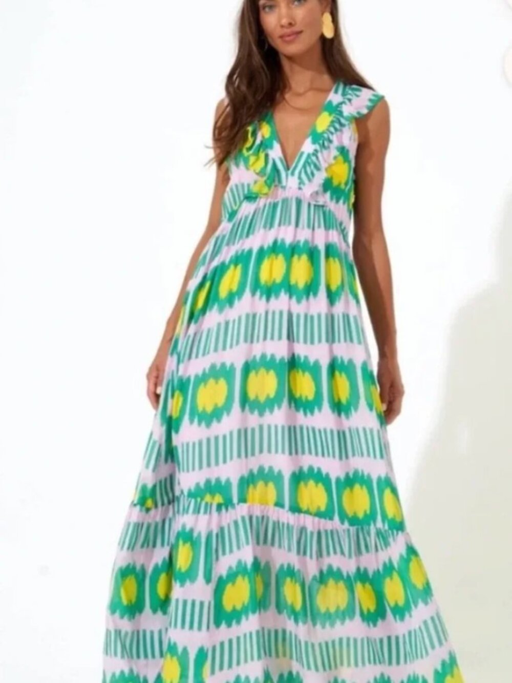 Oliphant Sleeveless Maxi Dress in Pink, Green & Yellow